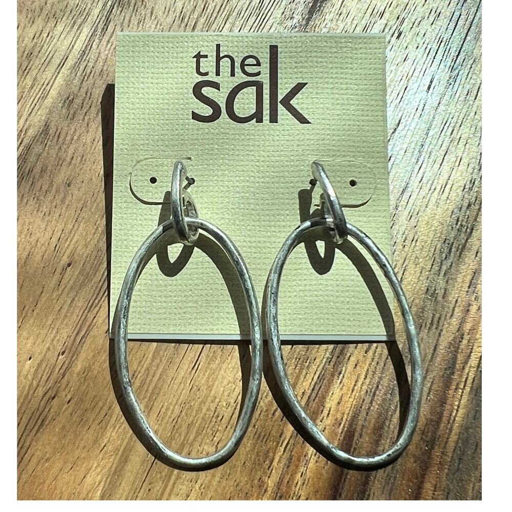 The SAK Silver Gold Tone Matte Finish Open Teardrop & Post Earrings Lot/2 NEW!